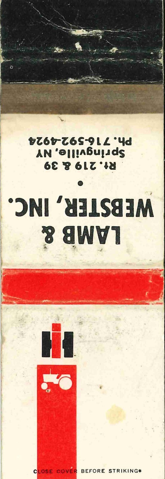 Matchbook Cover International Harvester Lamb and Webster Springville New York