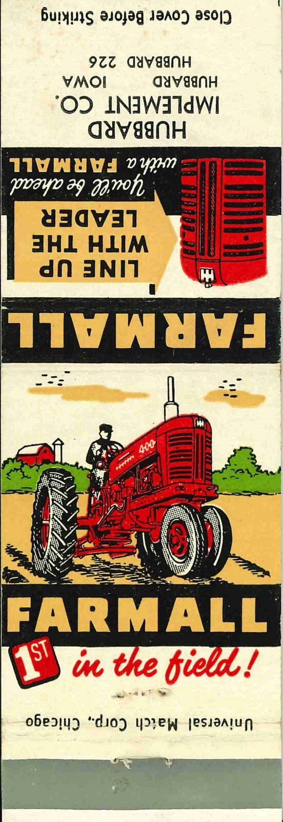 Matchbook Cover Farmall 400 Hubbard Imp Co Hubbard Iowa