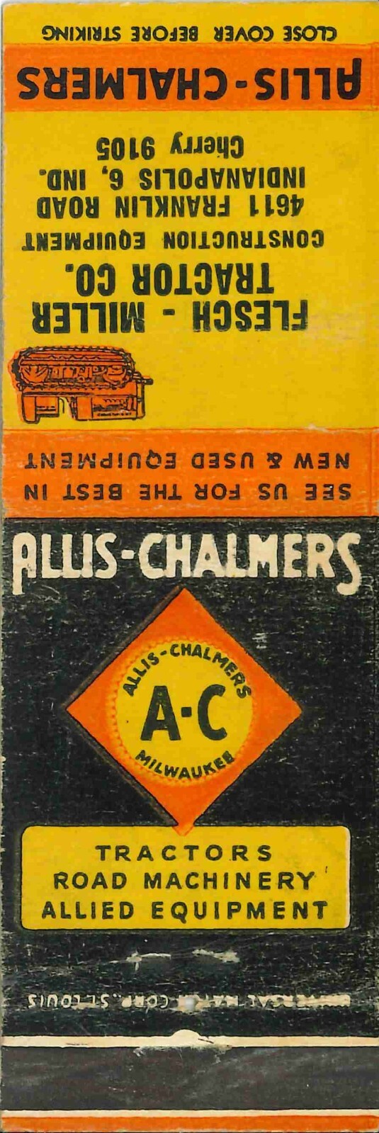 Matchbook Cover Allis Chalmers Crawler Flesch Miller Indianapolis Indiana