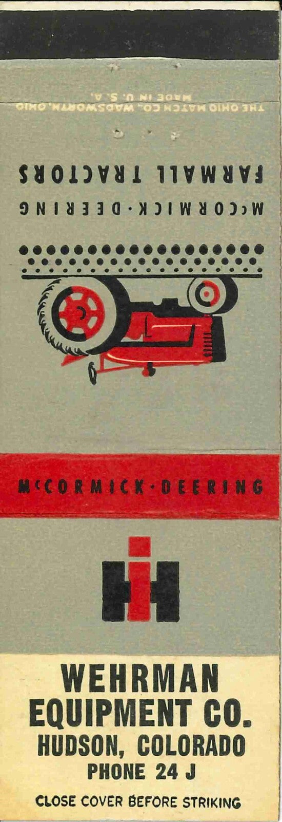 Matchbook Cover International Harvester Tractor Wehrman Equip Hudson Colorado