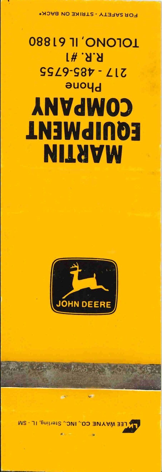 John Deere Matchbook Cover Martin Equipment Co Tolono IL