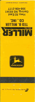 John Deere Matchbook Cover Ted B Miller Gering NE