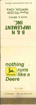 John Deere Matchbook Cover 2 Leg B N Implement Newton IA