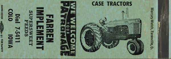 Matchbook Cover J I Case 400 Graphic Farren Implement Colo Iowa