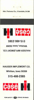 Matchbook Cover Case IH Hauser Imp Co Whitten Iowa