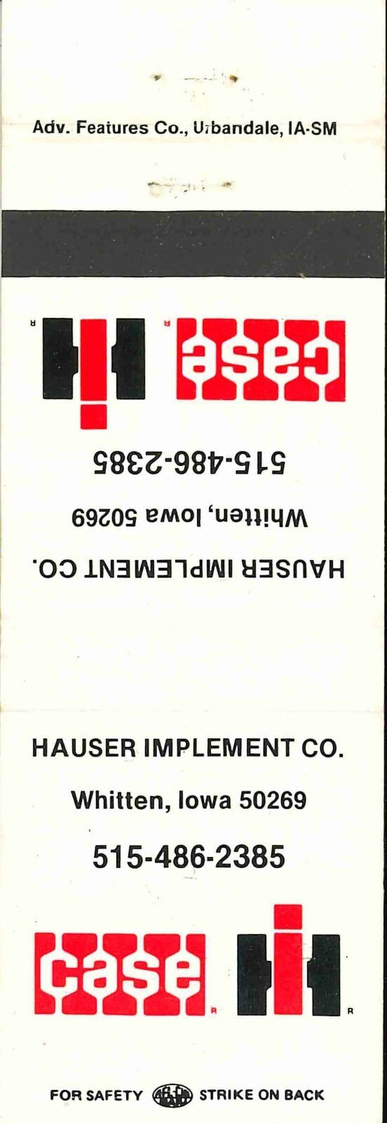 Matchbook Cover Case IH Hauser Imp Co Whitten Iowa