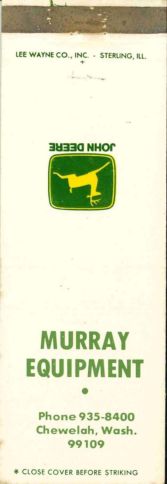 John Deere Matchbook Cover Murray Equipment Chewelah WA