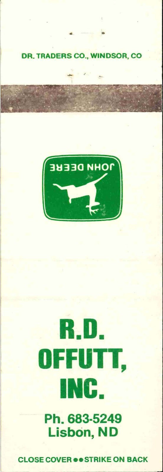 John Deere Matchbook Cover R D Offutt Lisbon ND