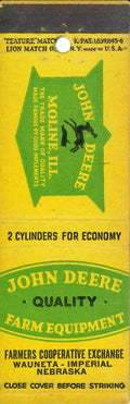 John Deere Matchbook Cover QFE Farmers COOP Exchange Wauneta Imperial Nebraska