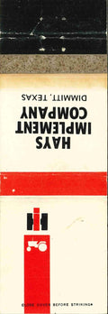 Matchbook Cover International Harvester Hays Imp Co Dimmitt Texas
