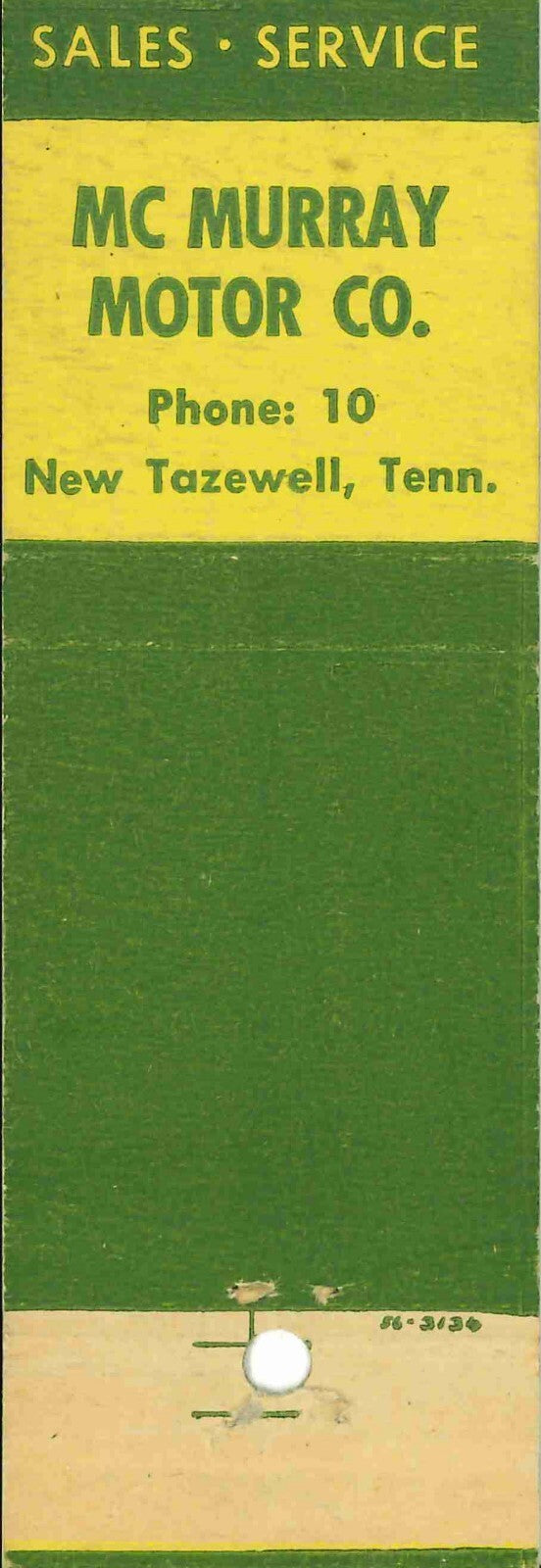 John Deere Matchbook Cover 4 Leg McMurray Motor Co New Tazewell TN