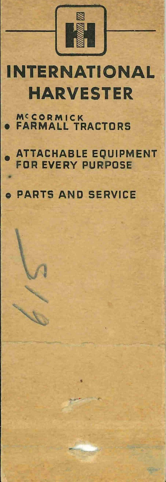 Matchbook Cover Farmall H Ken Hudson Sidney Iowa