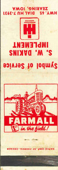 Matchbook Cover Farmall S W Dakins Zearing Iowa