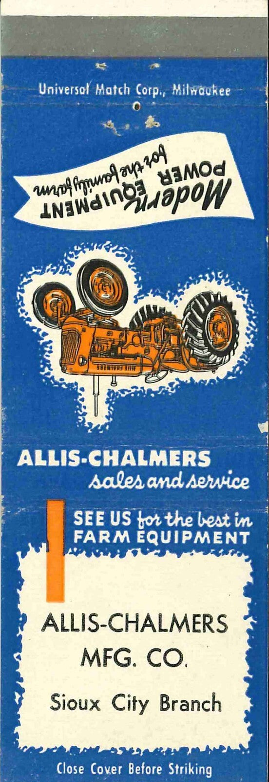 Matchbook Cover Allis Chalmers Tractor MFG Co Sioux City