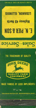 John Deere Matchbook Cover QFE E N Pier & Son Lebanon Illinois