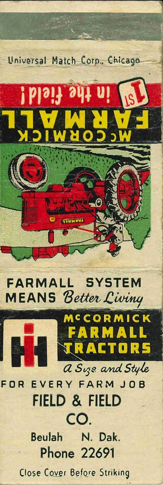 Matchbook Cover IH Farmall M Field & Field Beulah Ohio