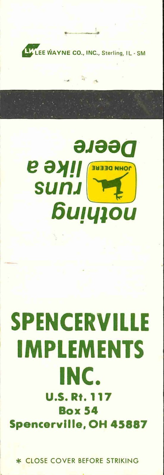 John Deere Matchbook Cover 2 Leg Spencerville Imp Spencerville OH