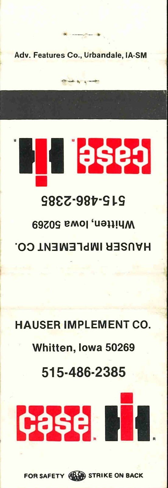 Matchbook Cover Case IH Hauser Imp Co Whitten Iowa