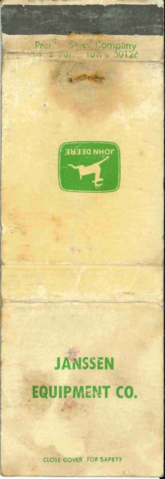 John Deere Matchbook Cover Janssen Equipment Co
