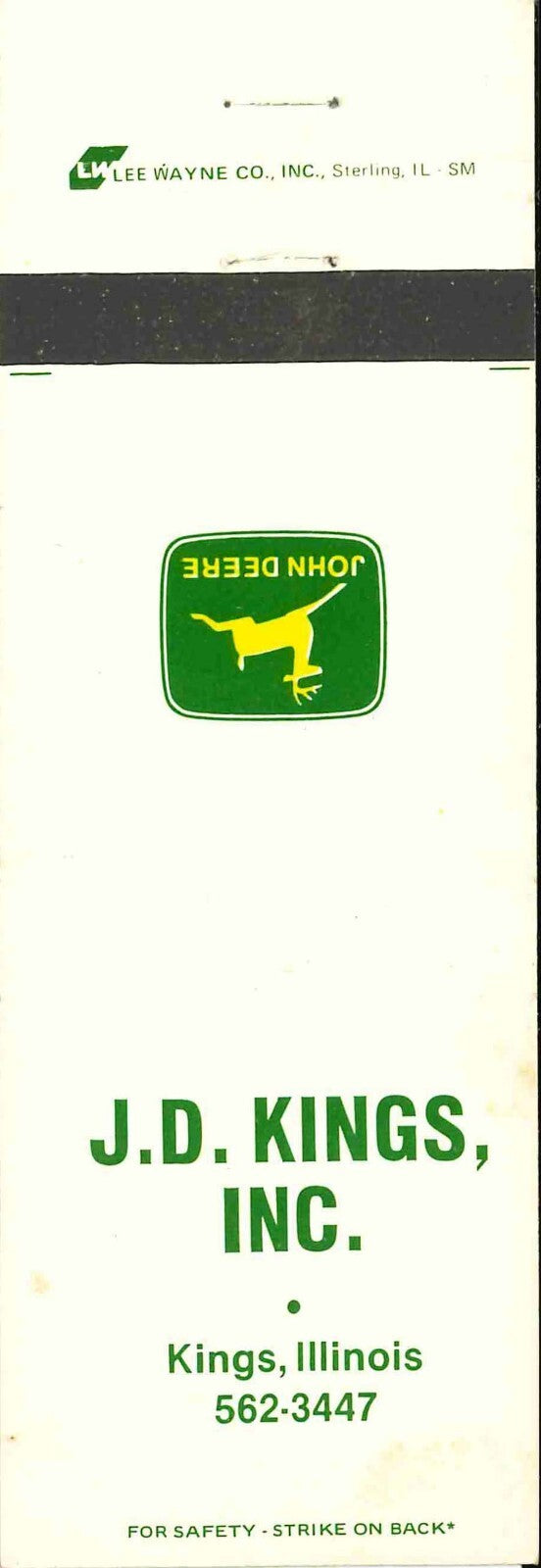 John Deere Matchbook Cover 2 Leg J D Kings Kings IL