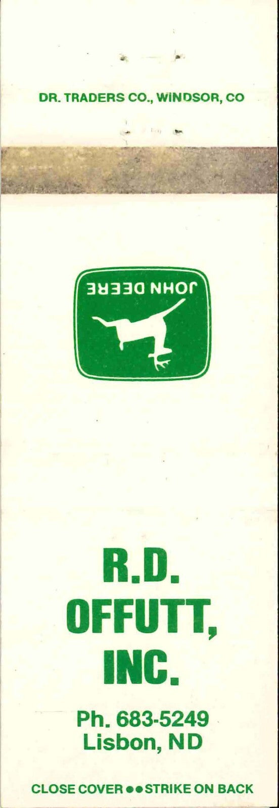 John Deere Matchbook Cover R D Offutt Lisbon ND