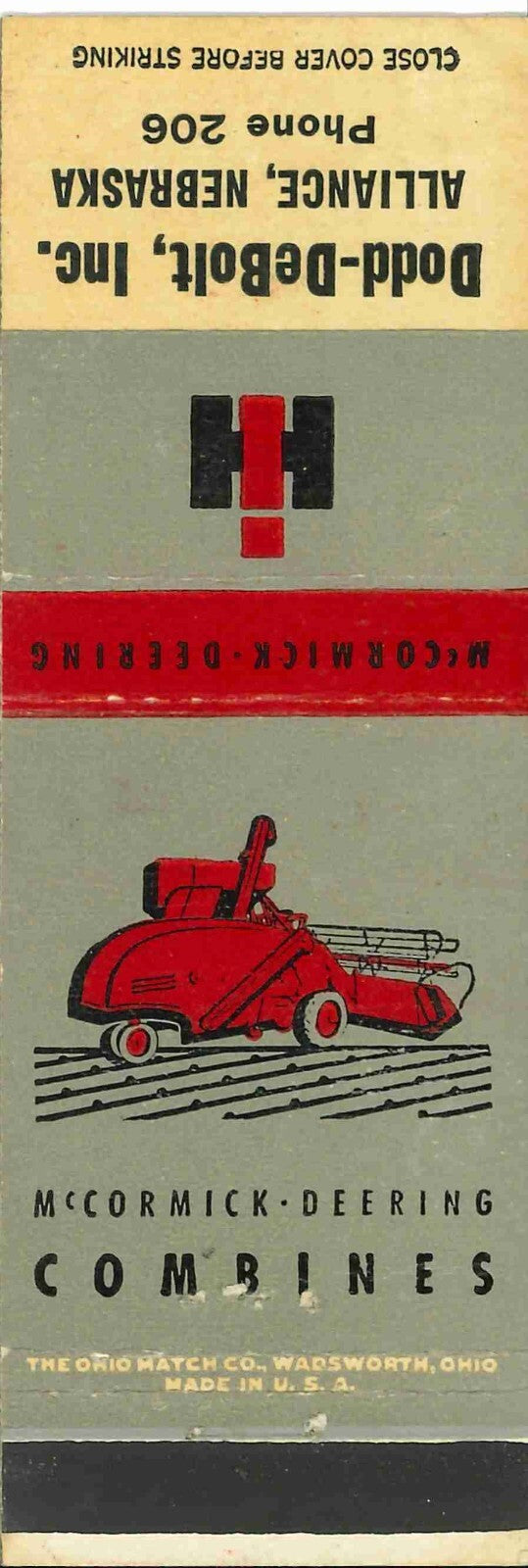 Matchbook Cover International Harvester Combine Dodd Debolt Alliance Nebraska
