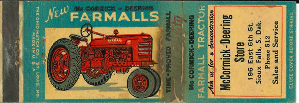 Matchbook Cover Farmall H Sioux Falls South Dakota