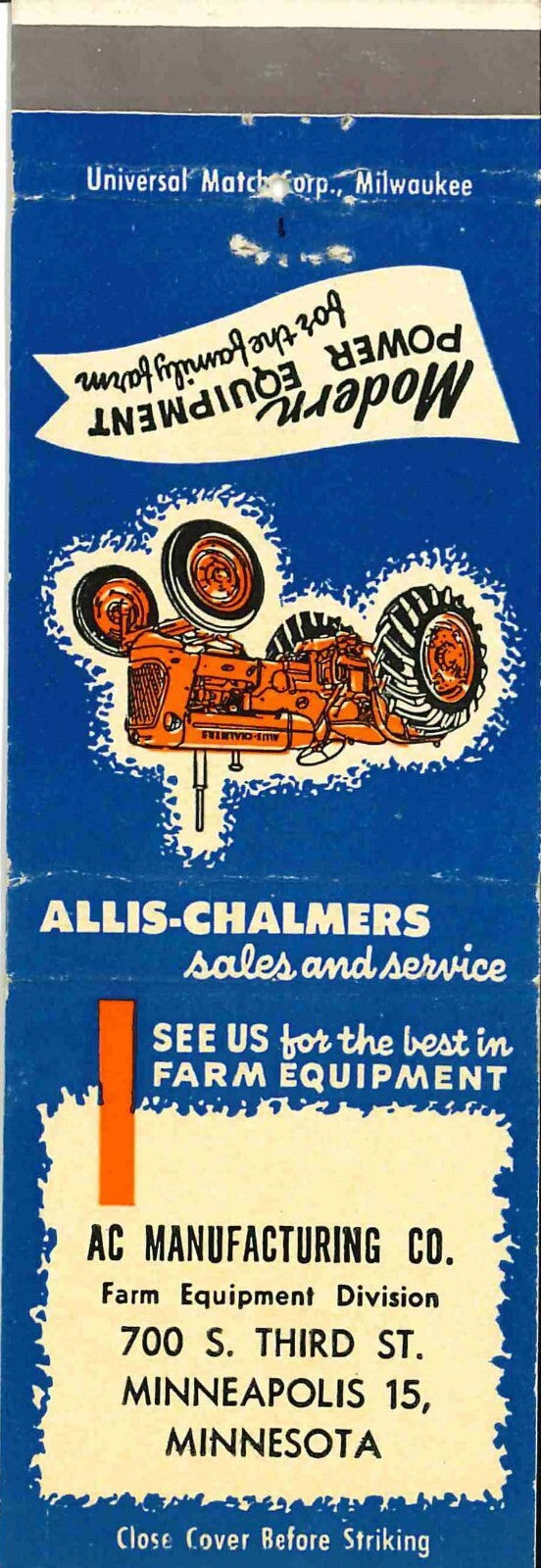 Matchbook Cover Allis Chalmers Manufacturing Co Minneapolis Moline