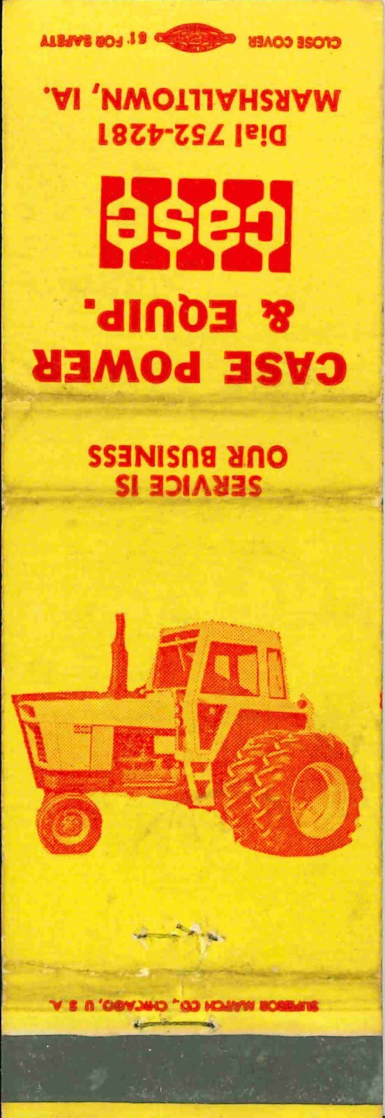 Matchbook Cover J I Case Case Power Marshalltown Iowa 70 Series 