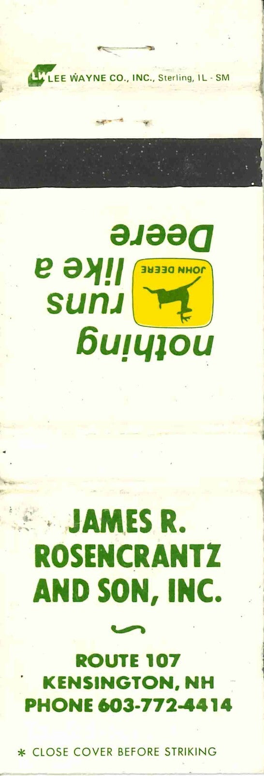 John Deere Matchbook 2 Leg James R Reosencrantz and Son Kensington New Hampshire