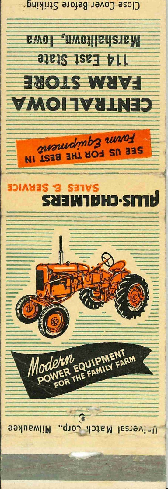 Matchbook Cover Allis Chalmers Central Iowa Farm Store Marshalltown Iowa