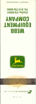 John Deere Matchbook Cover 2 Leg Webb Equipment Co Olathe KS