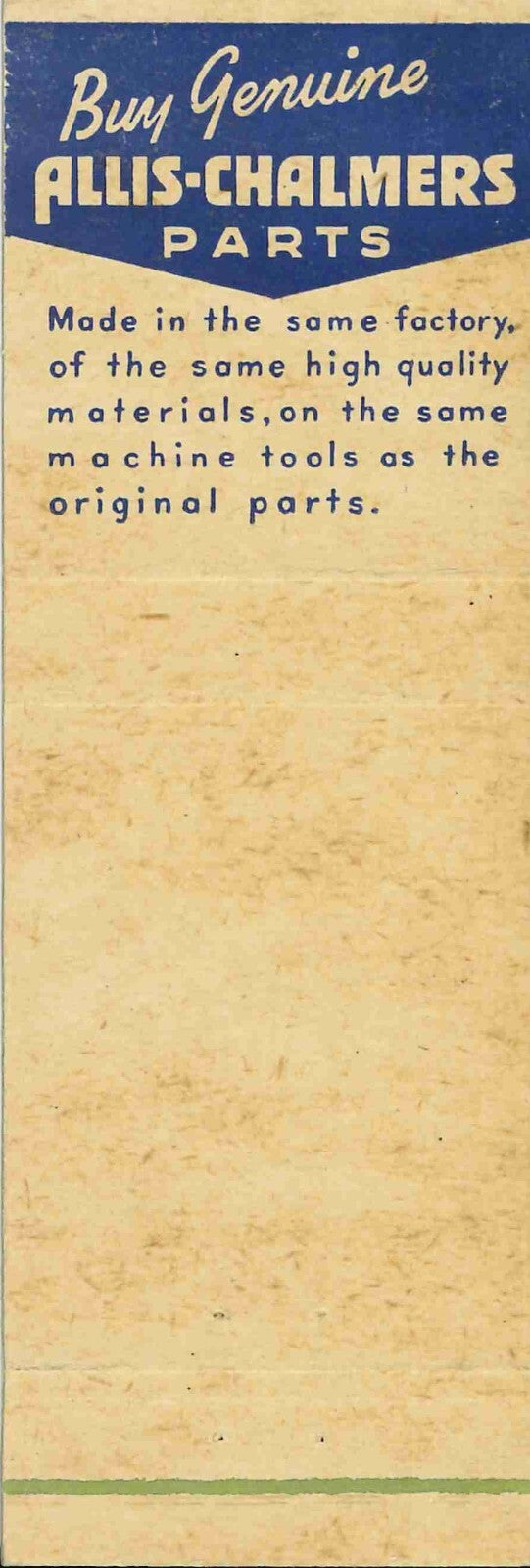 Matchbook Cover Allis Chalmers Tractor Zuercher Oil & Imp Co White River Kansas