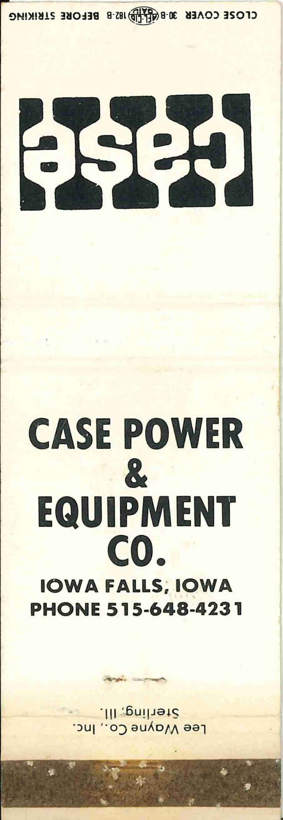 Matchbook Cover J I Case Power and Equip Iowa Falls Iowa
