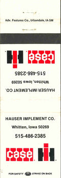 Matchbook Cover Case IH Hauser Imp Co Whitten Iowa