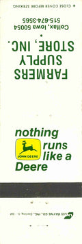 John Deere Matchbook Cover 2 Leg Farmers Supply Store Caolfax IA