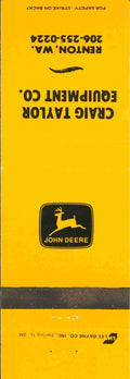 John Deere Matchbook Cover Craig Taylor Equip Co Renton WA