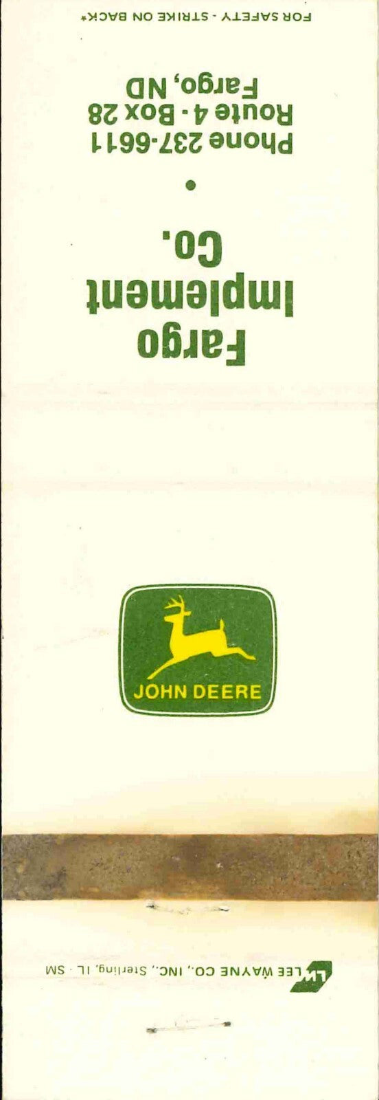 John Deere Matchbook Cover 2 Leg Fargo Implement Fargo ND