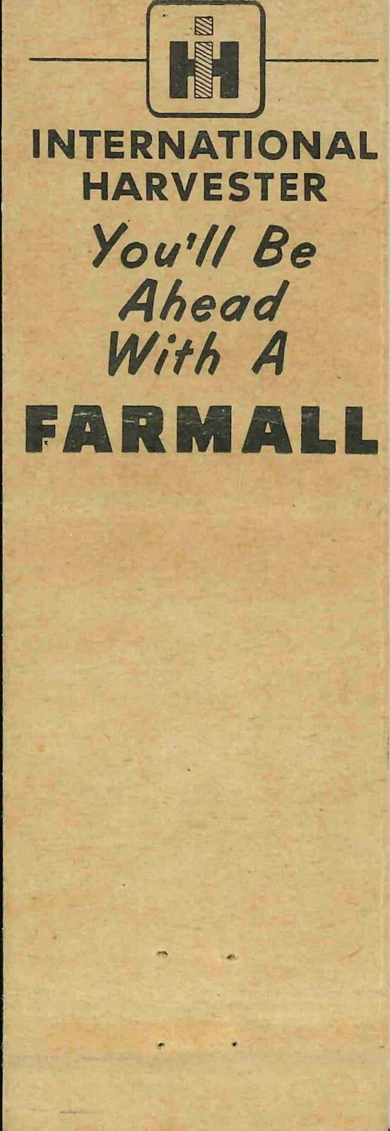 Matchbook Cover Farmall 400 Hubbard Imp Co Hubbard Iowa