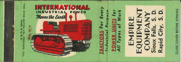 Matchbook Cover International Crawler Empire Equip Sioux Falls Rapid City S D