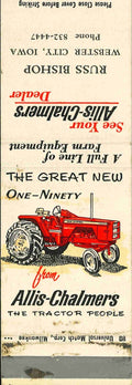 Matchbook Cover Allis Chalmers 190 Russ Bishop Webster City Iowa