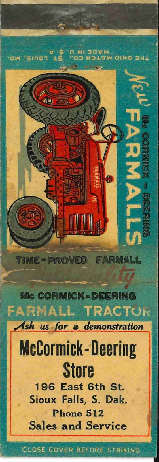 Matchbook Cover Farmall H Sioux Falls South Dakota