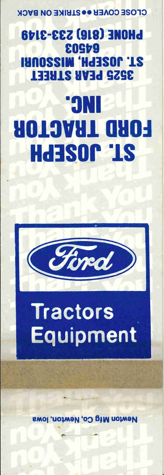 Matchbook Cover Ford Tractors St Joseph Ford Tractor Inc St Joseph Missouri