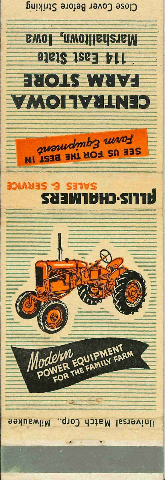 Matchbook Cover Allis Chalmers Central Iowa Farm Store Marshalltown Iowa