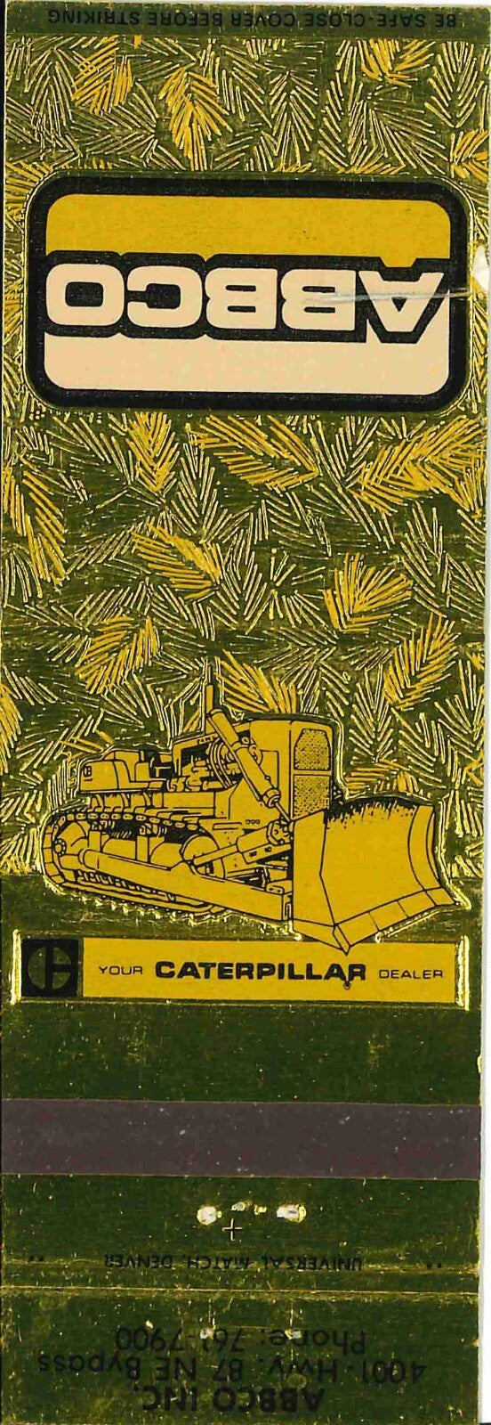 Matchbook Cover Caterpillar Dozer Abbco