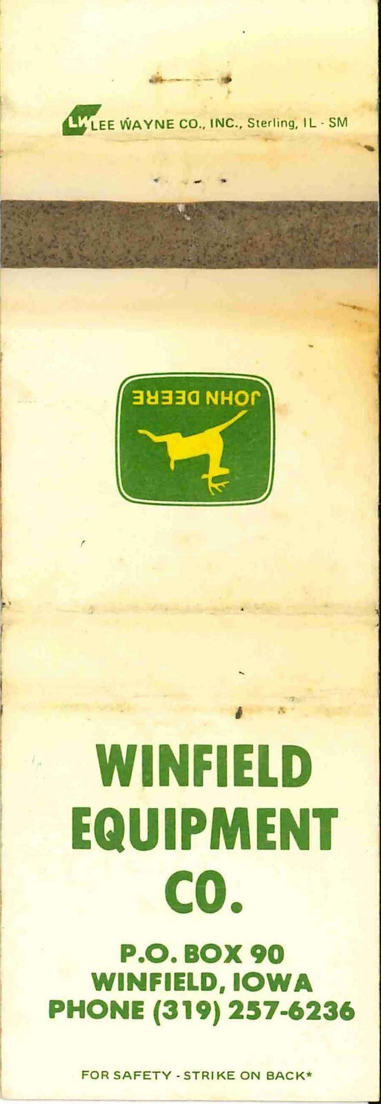 John Deere Matchbook Cover Winfield Equipment Winfield IA