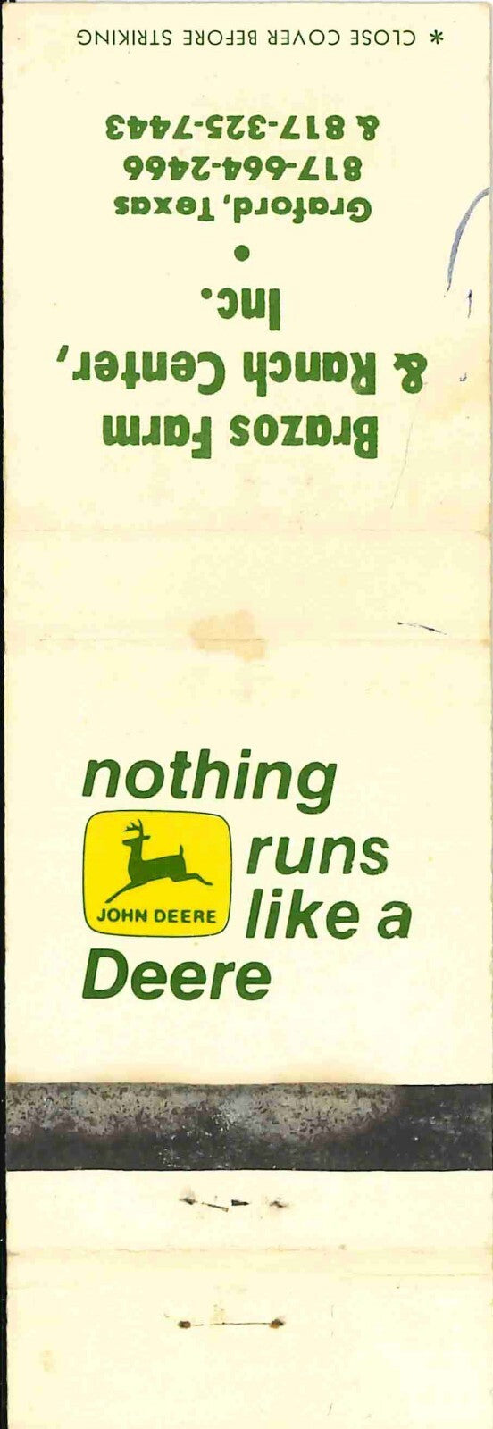 John Deere Matchbook Cover 2 Leg Brazos Farm and Ranch Graford TX