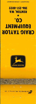John Deere Matchbook Cover Craig Taylor Equip Co Renton WA