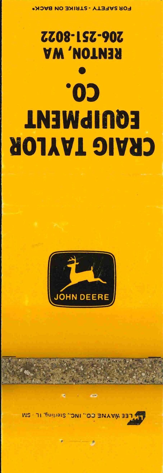 John Deere Matchbook Cover Craig Taylor Equip Co Renton WA