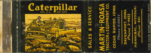 Matchbook Cover Caterpillar Dozer Martin Roasa Iowa and Missouri